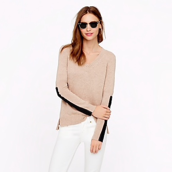J. Crew Sweaters - J. Crew Cashmere Leather Panel V-neck Sweater